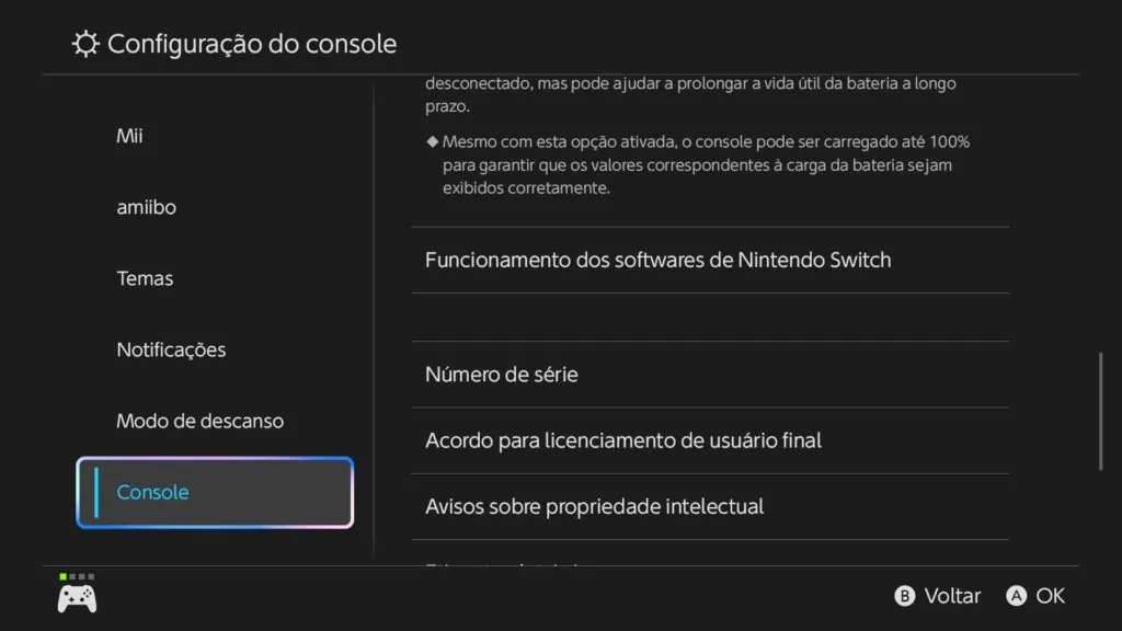 Atualização do nintendo switch 2 melhora a resolução de jogos do nintendo switch 1 Dentro da "configuração do console", ache a opção "console" do menu laterial esquerdo. Assim que clicado, desliza para baixo até encontrar o botão "funcionamento dos softwares de nintendo switch". (foto: reprodução/luiz antonio costa/showmetech)