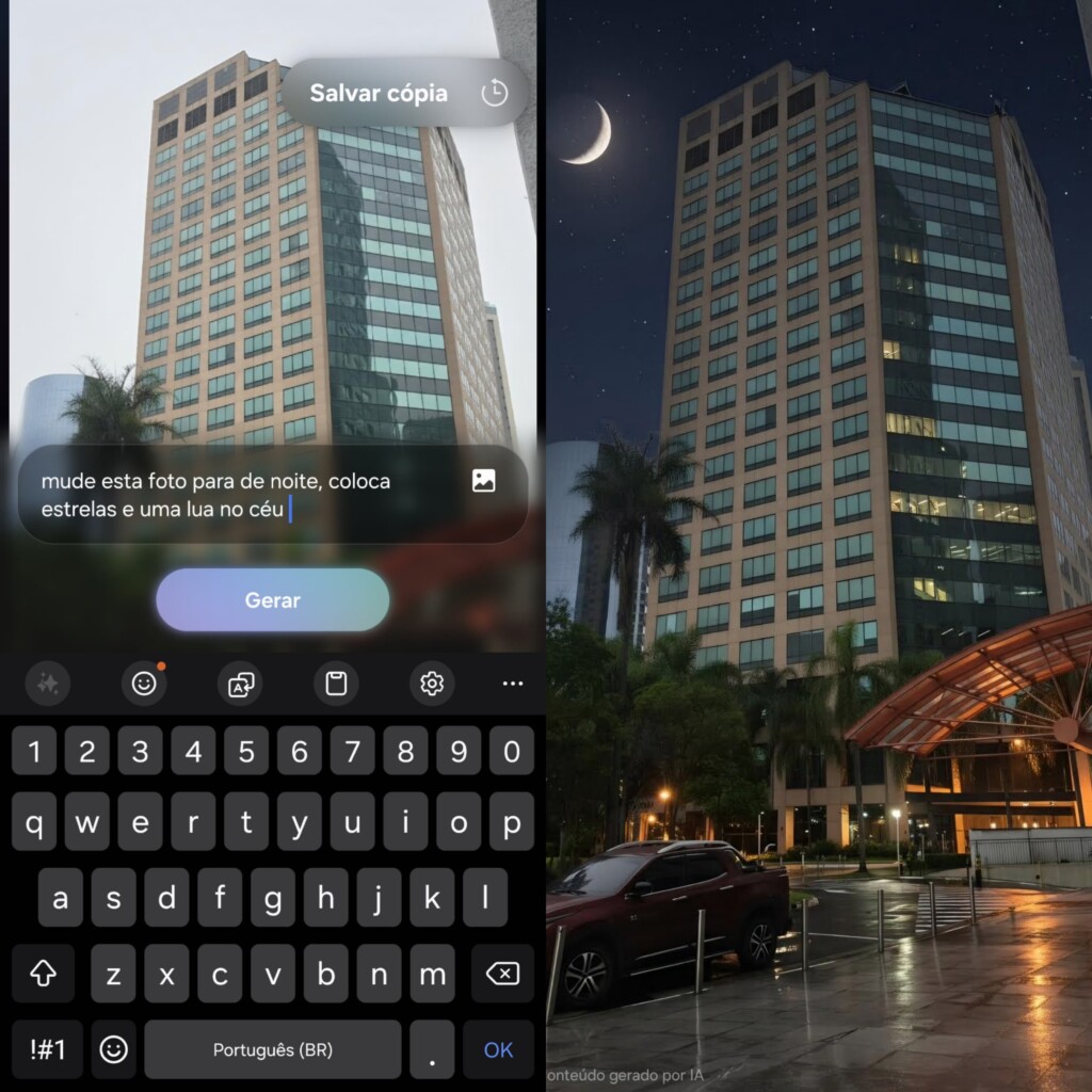 Review: galaxy s26 ultra inova com tela de privacidade e mantém ótimas câmeras Imagem de predio gerado via ia da samsung