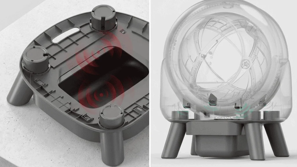 Amicura cura x1: caixa de areia inteligente traz mais conforto e limpeza para o seu gato À esquerda, o sensor infravermelho; à direita, os sensores de peso