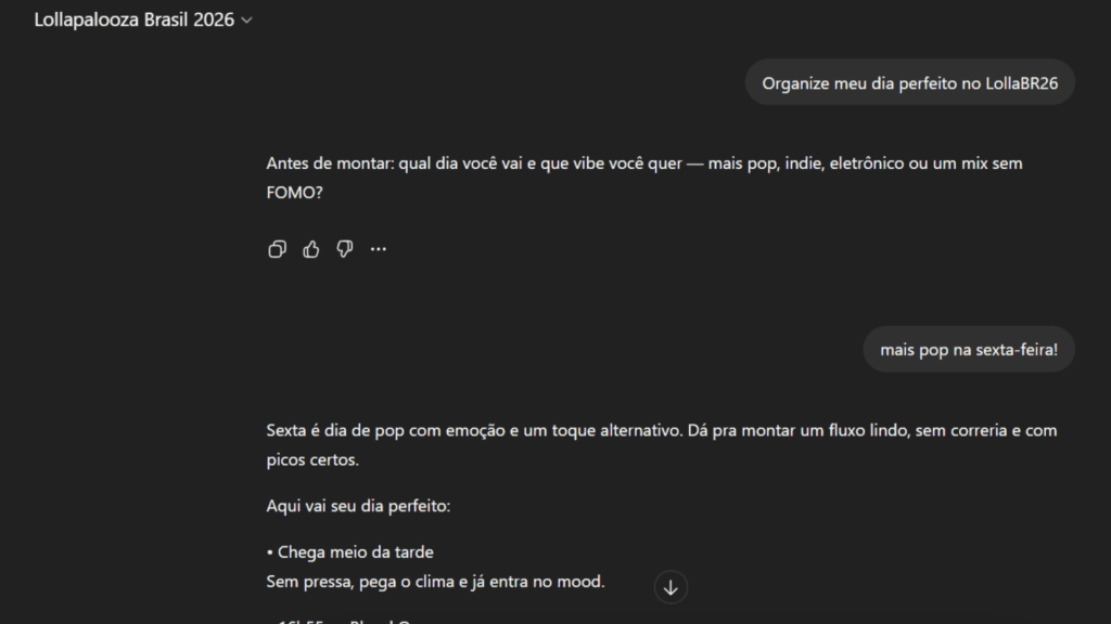 13 dicas para aproveitar o lollapalooza 2026 Chatgpt do lollapalooza 2026