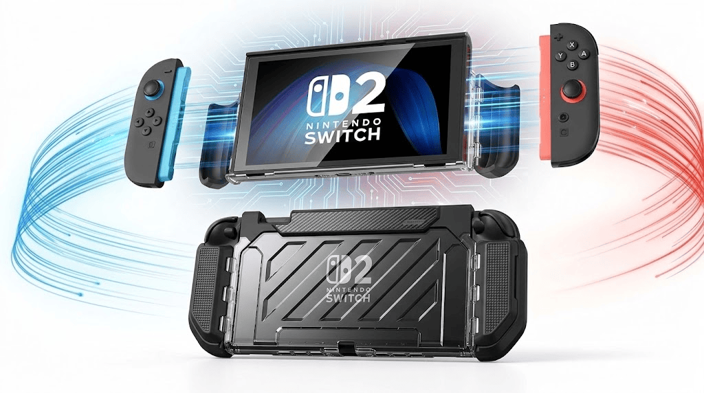 20 acessórios do nintendo switch 1 e 2 que você precisa conhecer! Nintendo switch com acessórios essenciais para gamers, incluindo controles, capa protetora e suporte.