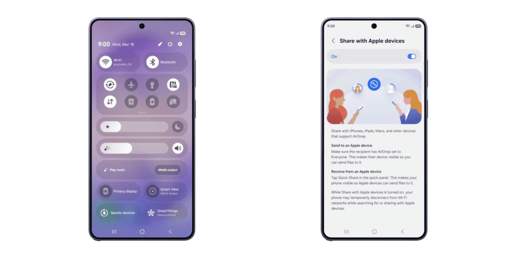 Samsung lance AirDrop pour le Galaxy S26, rapprochant ainsi les appareils Android et les iPhones. Samsung lance AirDrop sur le Galaxy S26, rapprochant ainsi Android et iPhone. Le Galaxy S26 prend désormais en charge AirDrop via Quick Share, simplifiant le partage entre Android et Apple. Découvrez comment l'utiliser.