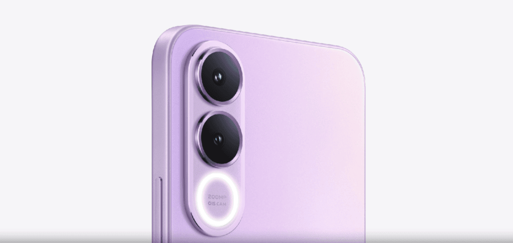 Review: jovi v70 5g tem super bateria e câmera com 200mp Parte traseira do jovi v70 5g na cor lilás boreal