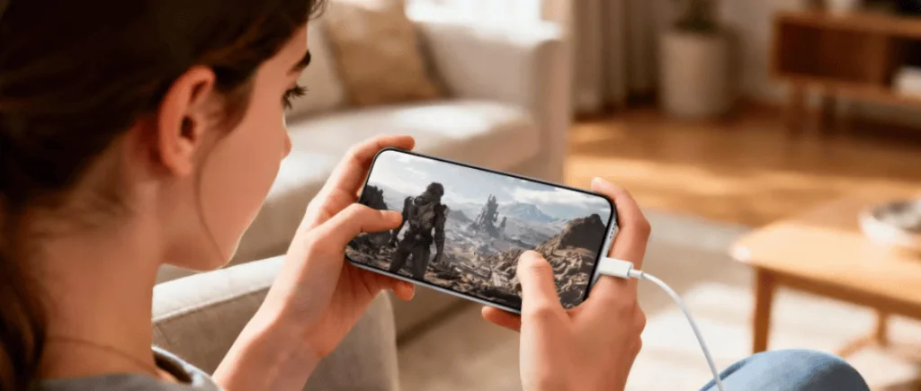 Review: jovi v70 5g tem super bateria e câmera com 200mp Mulher carregando e jogando no jovi v70 5g