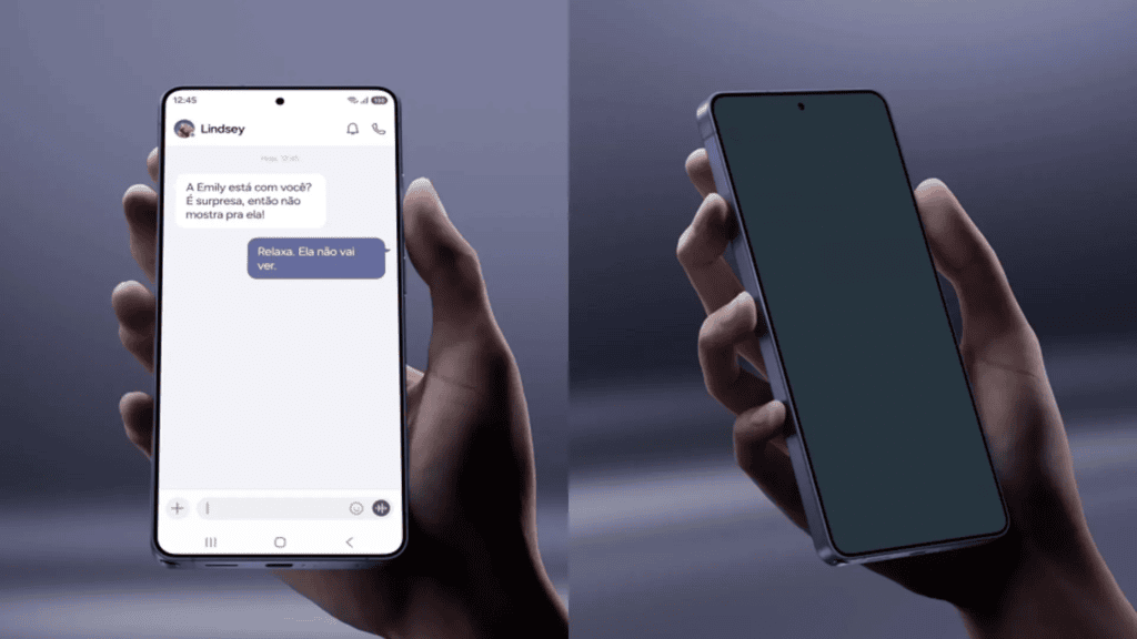 A função "tela de privacidade" dificulta total ou parcialmente a visão lateral da tela, evitando bisbilhoteiros.