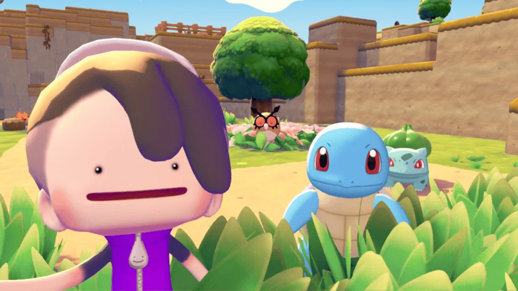 Rezension: Pokémon Pokopia ist ein abwechslungsreiches und entspannendes Abenteuer auf der Nintendo Switch 2. Abbildung einer Spielfigur mit einem wilden Pokémon im Pokémon Pokopia-Spiel für Nintendo Switch.