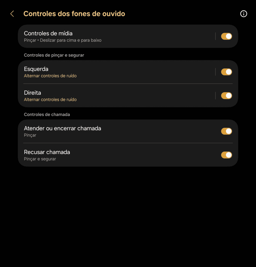 Review: galaxy buds4 pro, melhor que airpods Tela de controle de gestos do galaxy buds4 pro