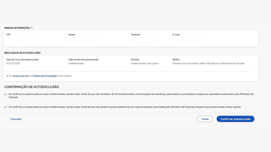 Serviço de autoexclusão de bets