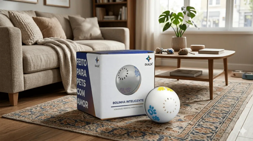 Veja os 30 melhores produtos tecnológicos para pets Imagem ilustrativa da bolinha inteligente pets c/ porta petisco cães egatos ekaza