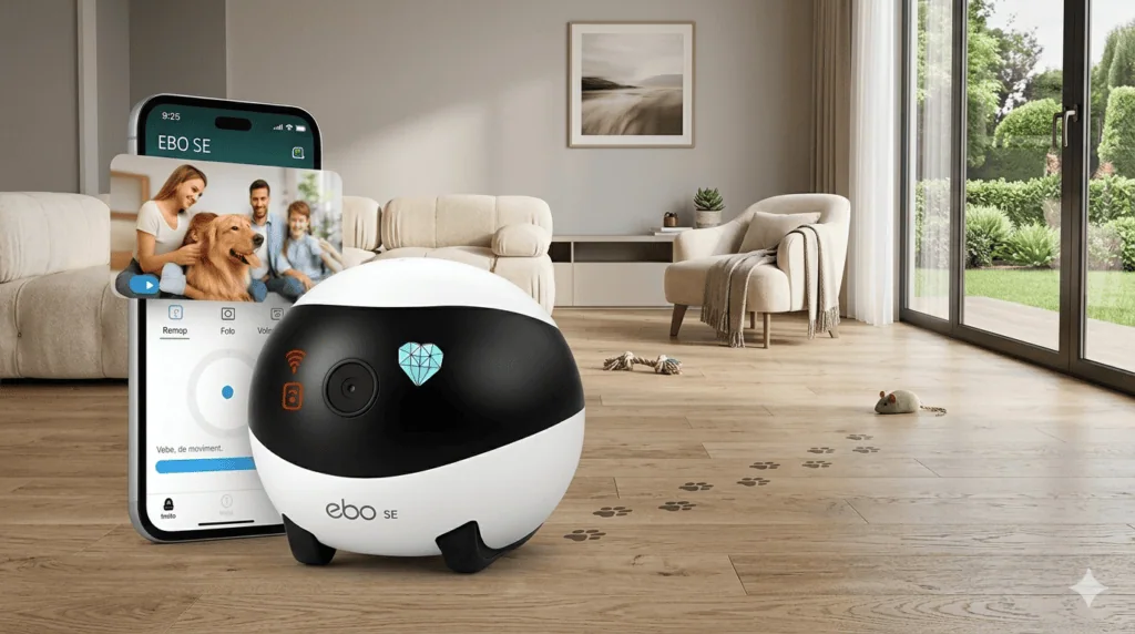 Veja os 30 melhores produtos tecnológicos para pets Imagem ilustrativa do robo câmera pet enabot com voz visão noturna auto carregamento