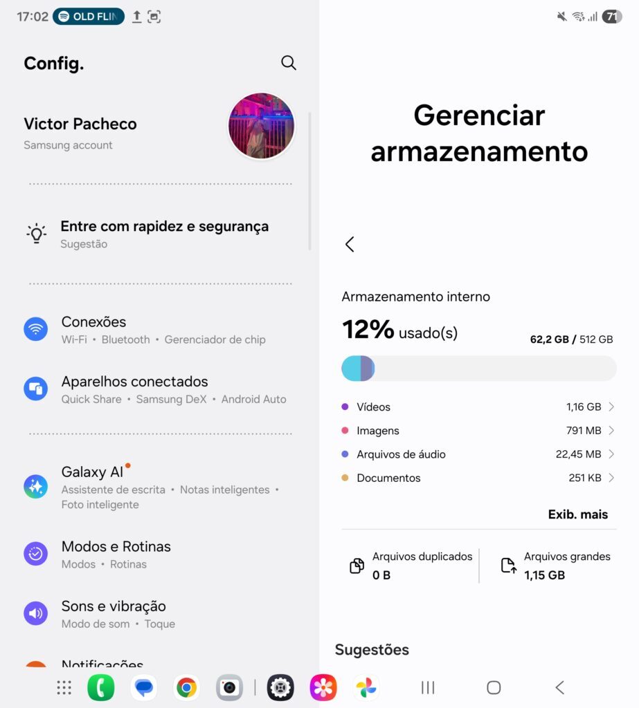 Review: galaxy z fold7 faz do smartphone dobrável um sonho de consumo Dados de memória e armazenamento do galaxy z fold7