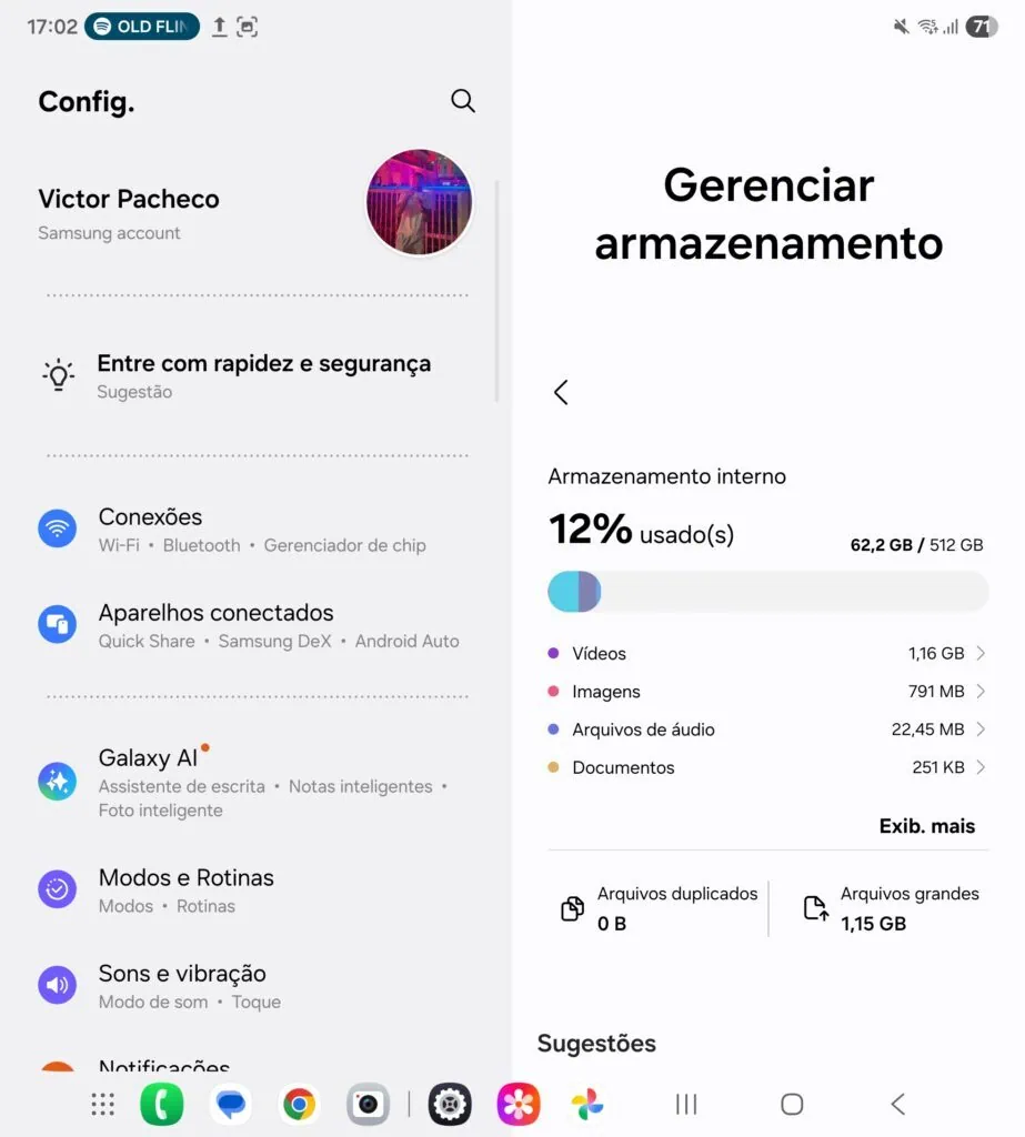 Review: galaxy z fold7 faz do smartphone dobrável um sonho de consumo Dados de memória e armazenamento do galaxy z fold7