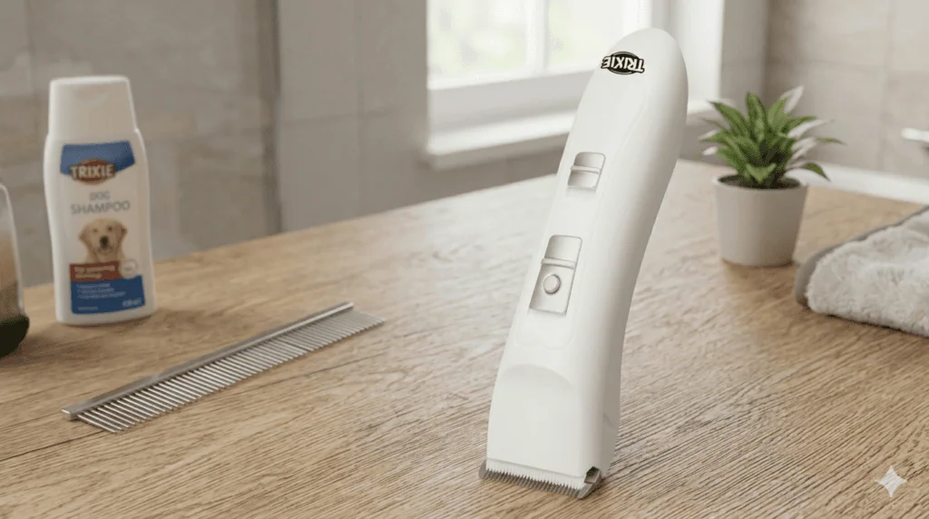 Veja os 30 melhores produtos tecnológicos para pets Imagem ilustrativa do trixie maquina a pilhas para aparar o pelo "tr1150"