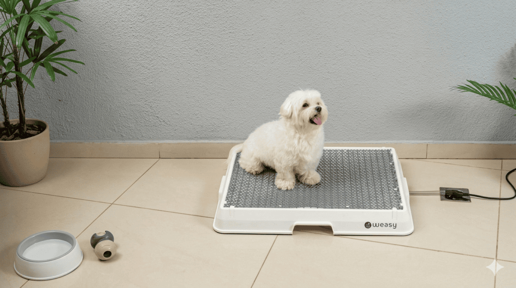 Veja os 30 melhores produtos tecnológicos para pets Imagem do weasy cão - banheiro inteligente para cachorro / fonte: weasy