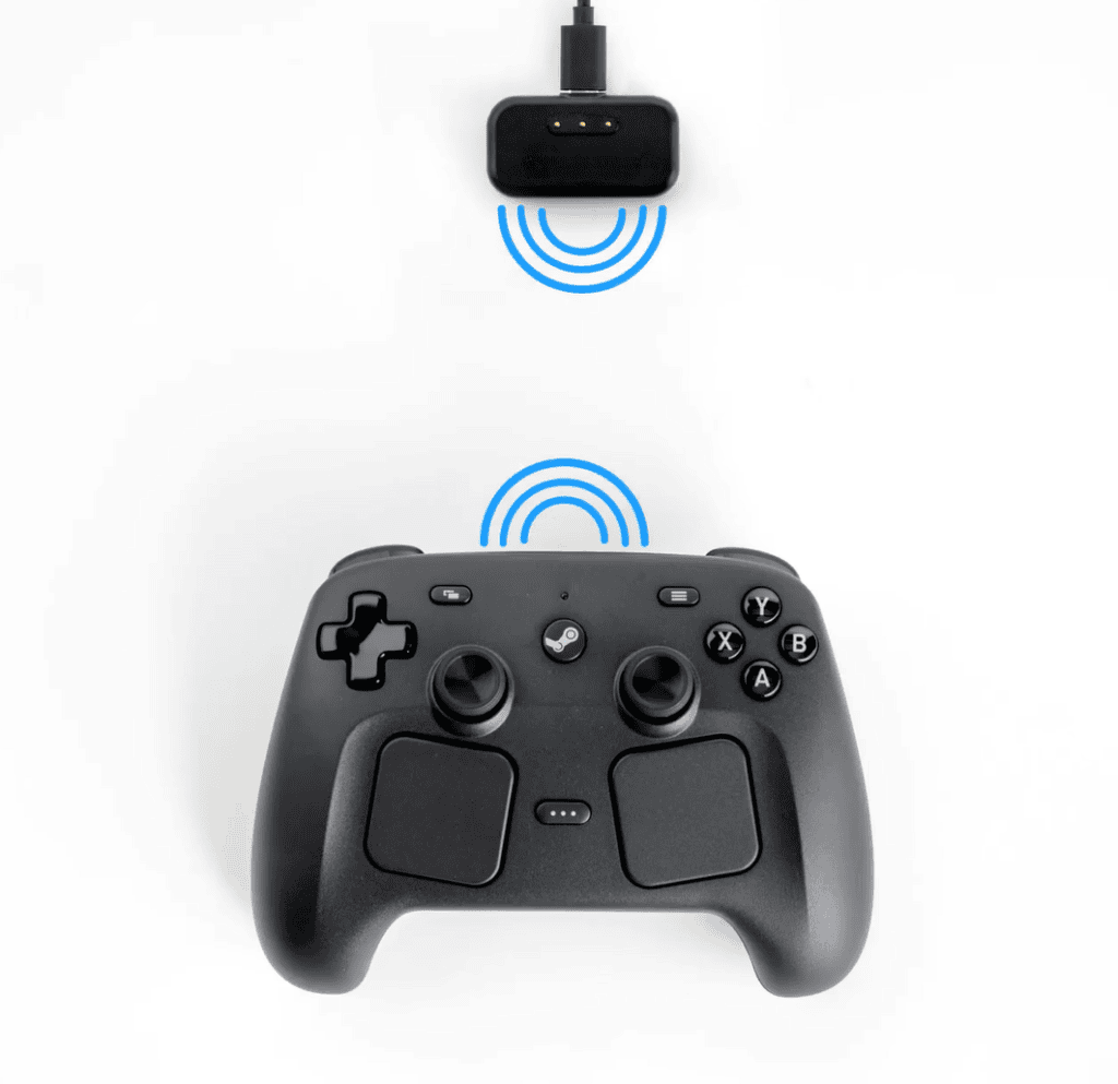 El mando de Steam ya es oficial: consulta el precio, la fecha de lanzamiento y todas sus características. Mando Steam de Valve con base de carga y conexión inalámbrica al PC mediante 2,4 GHz.