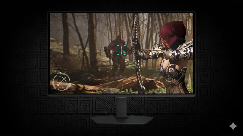 Samsung bringt den 27-Zoll-Odyssey-OLED-G5-Monitor in Brasilien auf den Markt. Samsung Odyssey OLED G5 Monitor, der in einem Gaming-Setup ein Farbbild anzeigt.