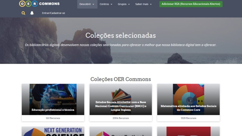អេក្រង់ទំព័រដើមនៃ oer commons