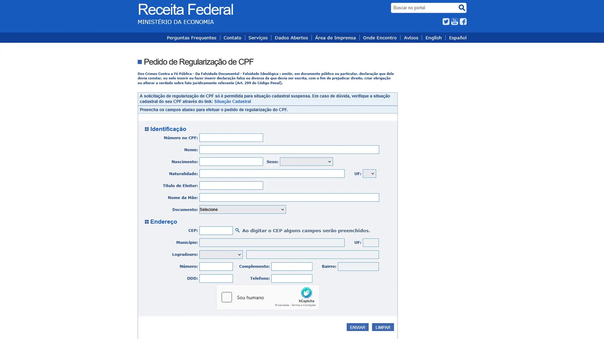 Veja como fazer ou atualizar o rg, cin, cpf, cnh, e-título e outros documentos online Formulário da receita federal para atualização de dados pessoais