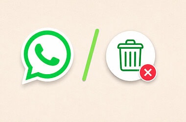 Ilustração com o logotipo do whatsapp em verde à esquerda, uma barra divisória e um ícone de lixeira com um x vermelho ao lado, simbolizando a limpeza e exclusão de arquivos para liberar espaço no aplicativo de mensagens.