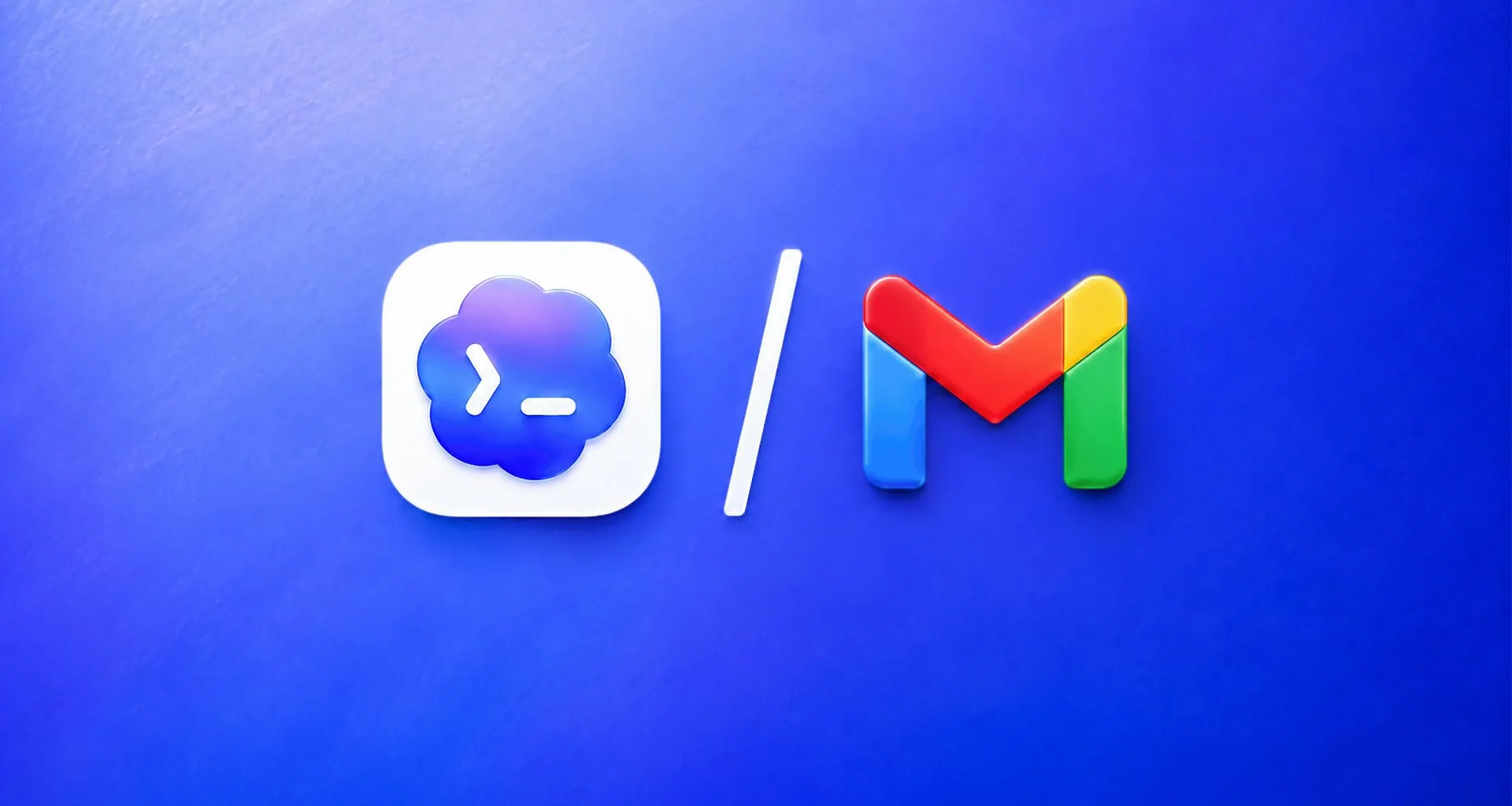 Logos do codex (nuvem azul com símbolos de terminal) e do gmail separados por barra em fundo azul gradiente