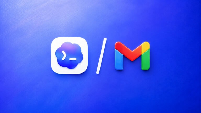 Logos do codex (nuvem azul com símbolos de terminal) e do gmail separados por barra em fundo azul gradiente