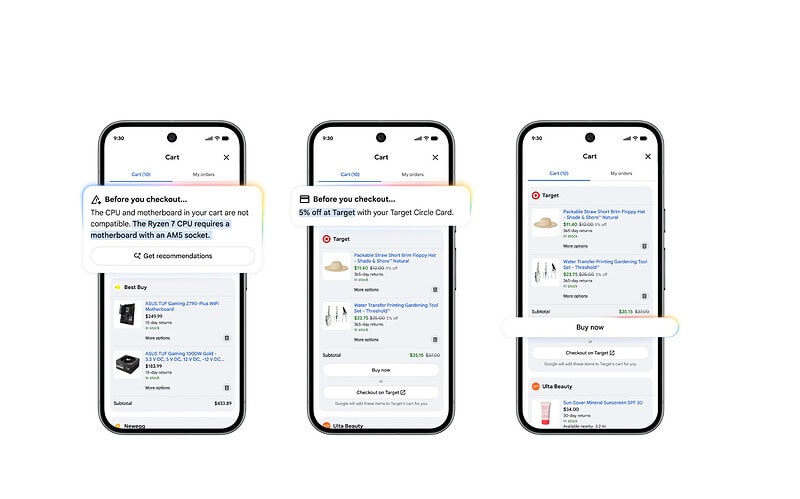 Google nutzt KI, um Rabatte zu finden und Ihren Online-Einkauf zu beschleunigen. Ein intelligenter Warenkorb wird in verschiedene Websites integriert und kann nach günstigeren Preisen suchen und den Kauf sogar für Sie abschließen, sofern Sie dies autorisieren. Erfahren Sie mehr.