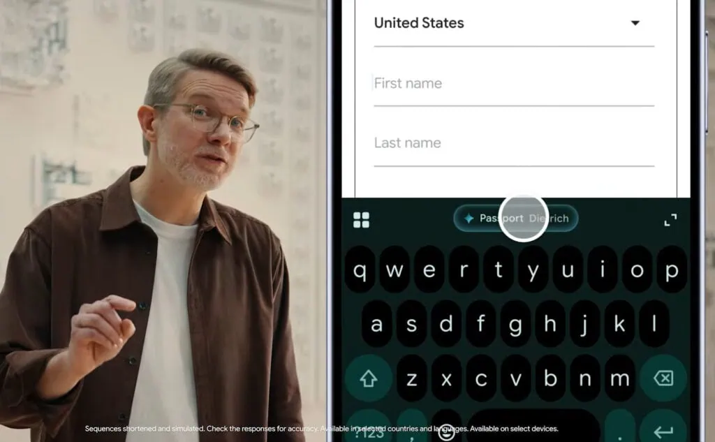 Android show 2026: veja tudo que o google lançou! Homem apresentando recurso de autofill do android que escaneia passaporte pela câmera para preencher formulários automaticamente
