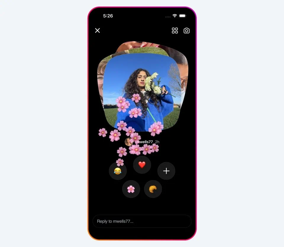 Instants, novo app do instagram, atinge 5 milhões de downloads em 5 dias Tela oficial do instants divulgada pela meta mostrando interface do app do instagram