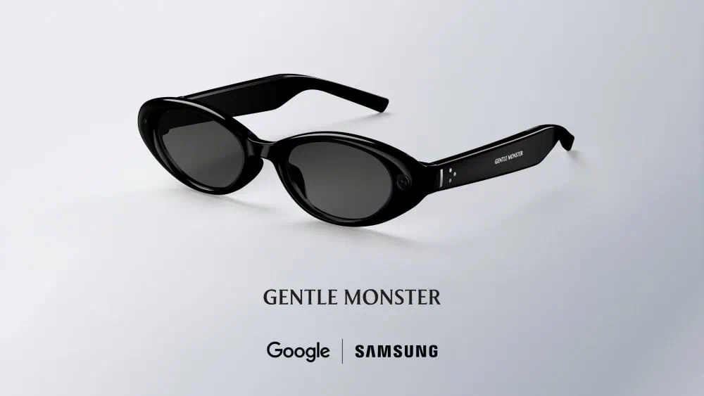 2 óculos inteligentes da samsung e google são demonstrados no i/o 2026 Armação preta gentle monster dos óculos inteligentes criados por samsung e google