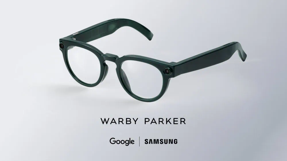 2 óculos inteligentes da samsung e google são demonstrados no i/o 2026 Armação verde warby parker dos óculos inteligentes criados por samsung e google