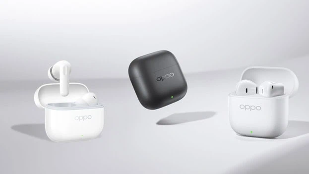 Fones de ouvido sem fio oppo enco buds3 com estojos de carregamento branco e preto