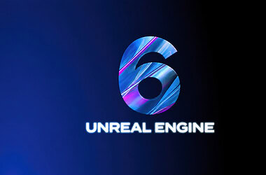 Logo da unreal engine 6 com número 6 estilizado em tons de azul e rosa sobre fundo escuro, nova versão do motor de jogos da epic games ia com integração de modelos claude e gemini para automatizar desenvolvimento