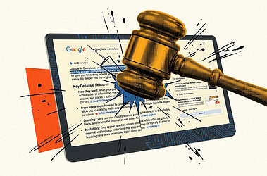 Ilustração representa os ai overviews do google sob escrutínio judicial na alemanha.