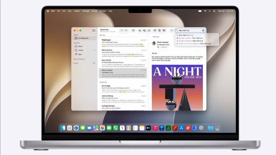 Macbook exibindo a busca reconstruída do macos 27 golden gate com indexação em tempo real, nova funcionalidade de busca apresentada na wwdc 2026 para macs apple silicon