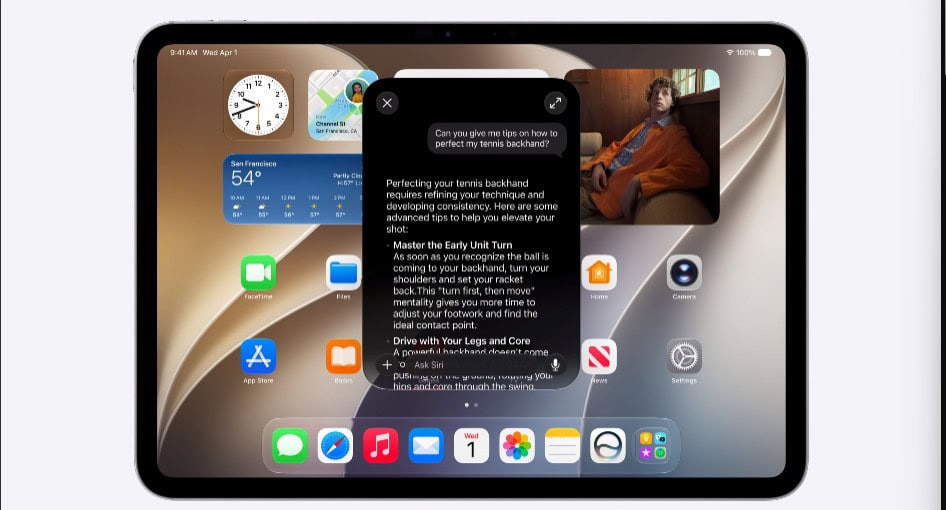 Siri ai do macos 27 golden gate exibindo conversa sobre dicas de tênis com respostas em linguagem natural, funcionalidade com google gemini apresentada na wwdc 2026 para macs apple silicon