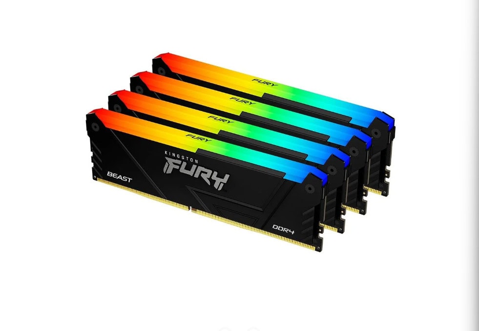 Módulos de memória ram ddr4 kingston fury beast com iluminação rgb, componentes essenciais afetados pela crise de memória ram apple que resultou nos novos preços apple brasil dos macbooks e imacs.