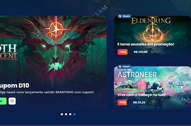 Captura promocional da nuuvem com destaque para terrinoth heroes of descent, elden ring e astroneer em oferta