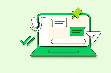 Ilustração de laptop verde com whatsapp web exibindo mensagens, microfone e elementos de comunicação, representando como funciona whatsapp web no computador de forma prática e integrada.