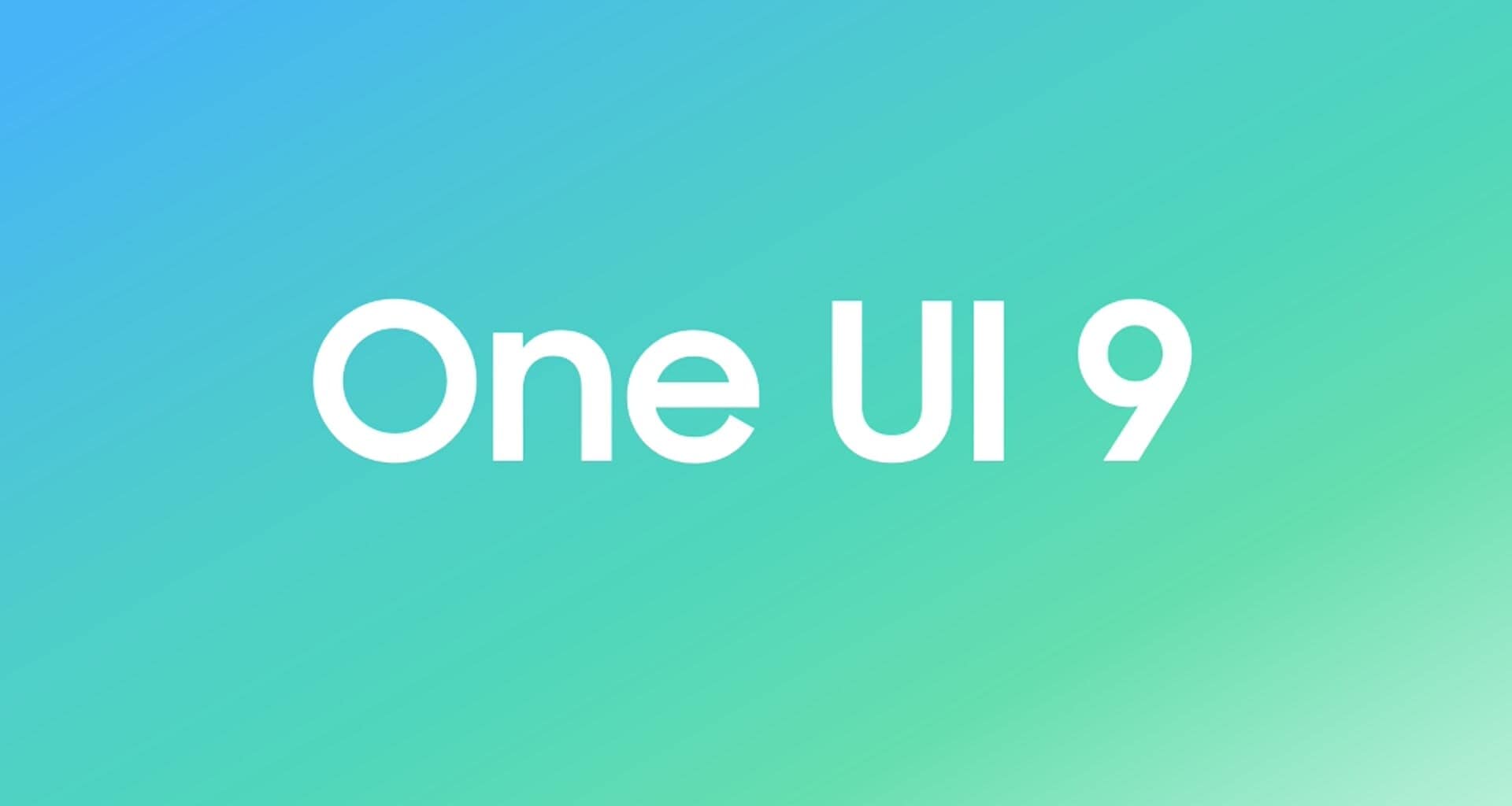 Logotipo da one ui 9 sobre fundo em degradê azul e verde