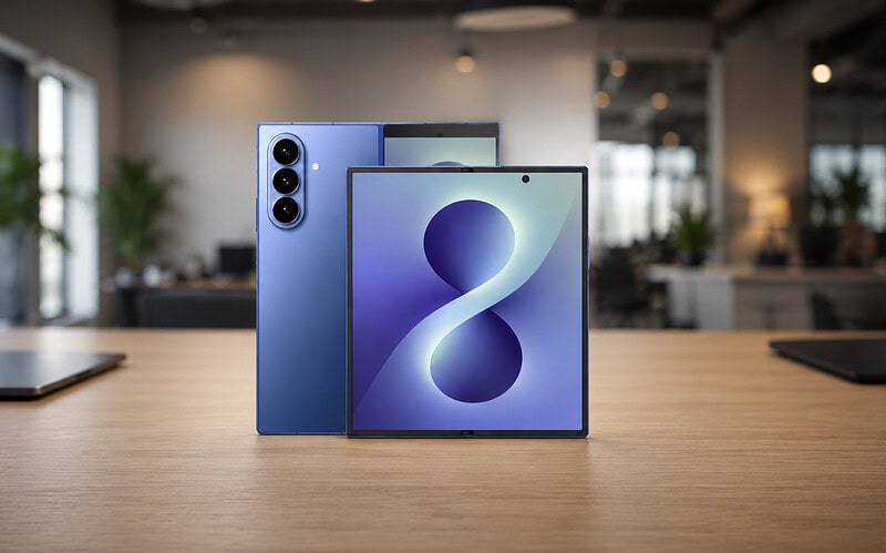 Samsung mostra tecnologia flex titanium quase sem vincos do galaxy z fold8. Mais fina e ainda mais resistente, tela de novos galaxy z fold8 foi testada mais de 500 mil vezes para garantir uso a longo prazo. Veja detalhes: