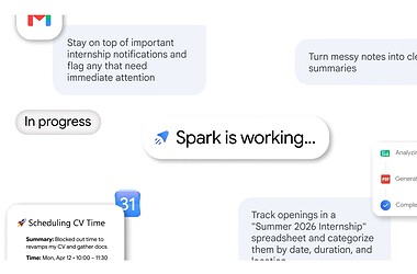 Interface do gemini spark mostra o agente trabalhando com gmail, agenda, documentos e planilhas
