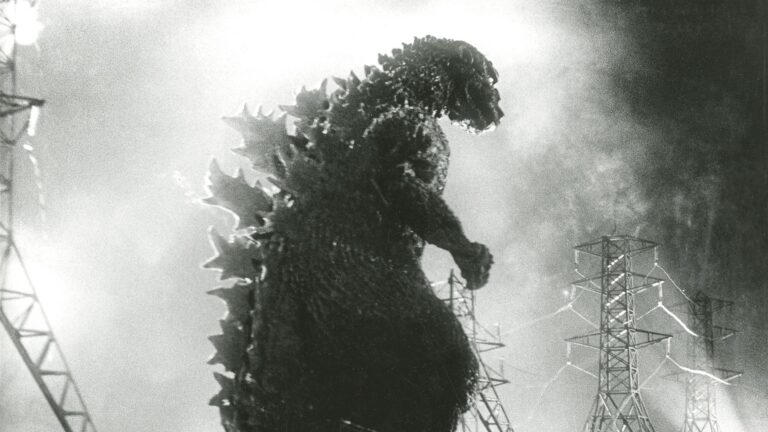 Godzilla em cena no filme de 1954, destaque dos lançamentos da mubi em agosto de 2026