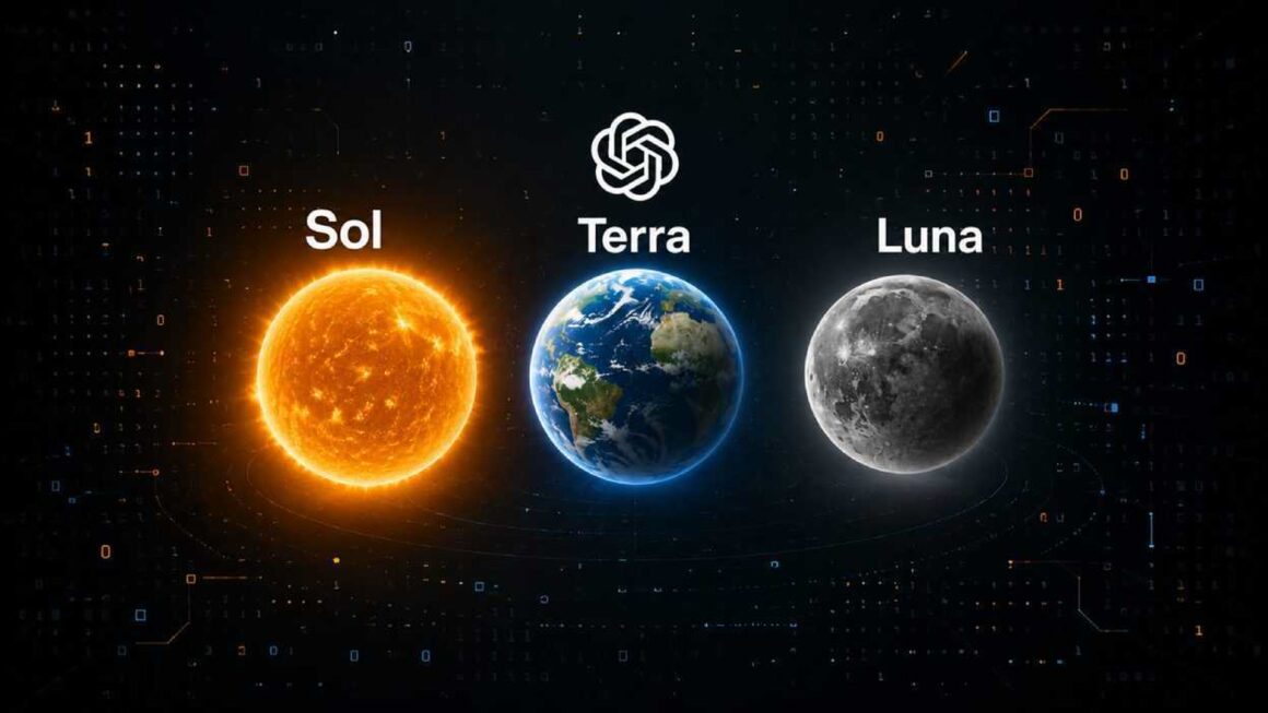 Representação dos modelos gpt-5. 6 sol, terra e luna com o sol, a terra e a lua