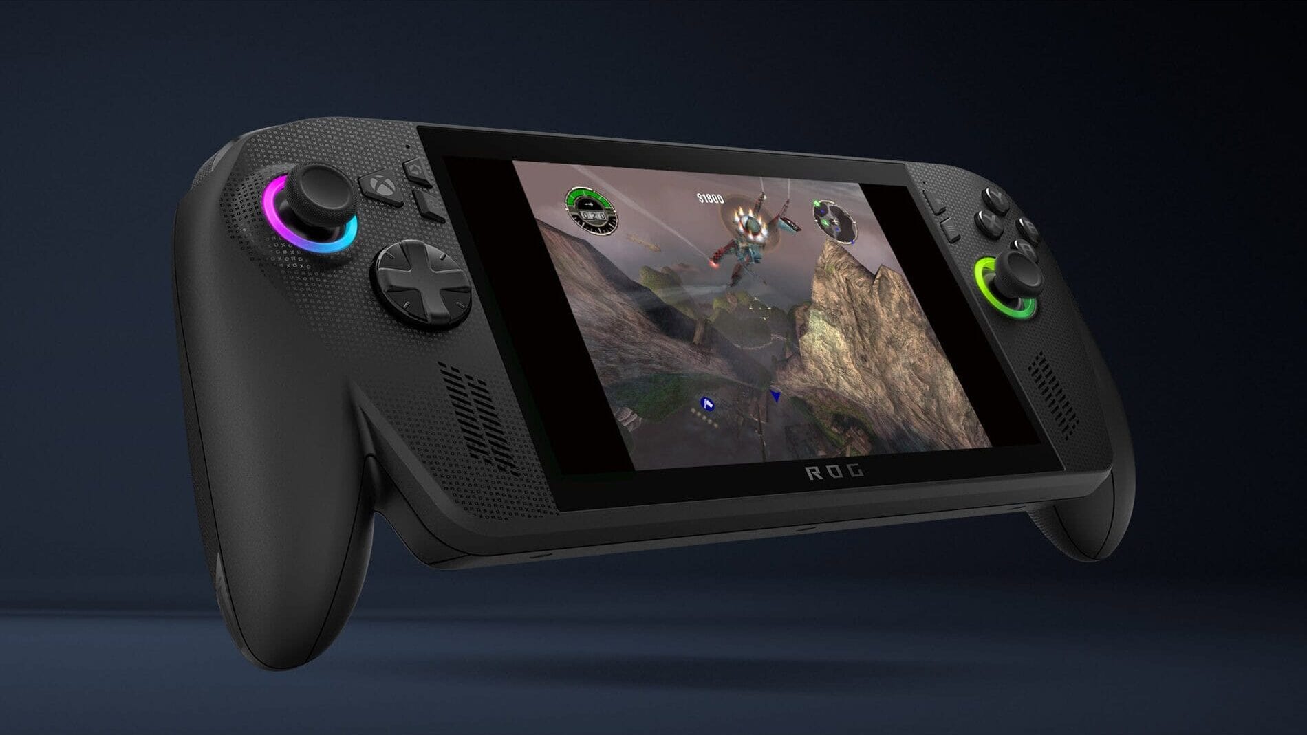 Console portátil rog ally exibindo o jogo crimson skies na tela como parte da estratégia do project helix da microsoft.