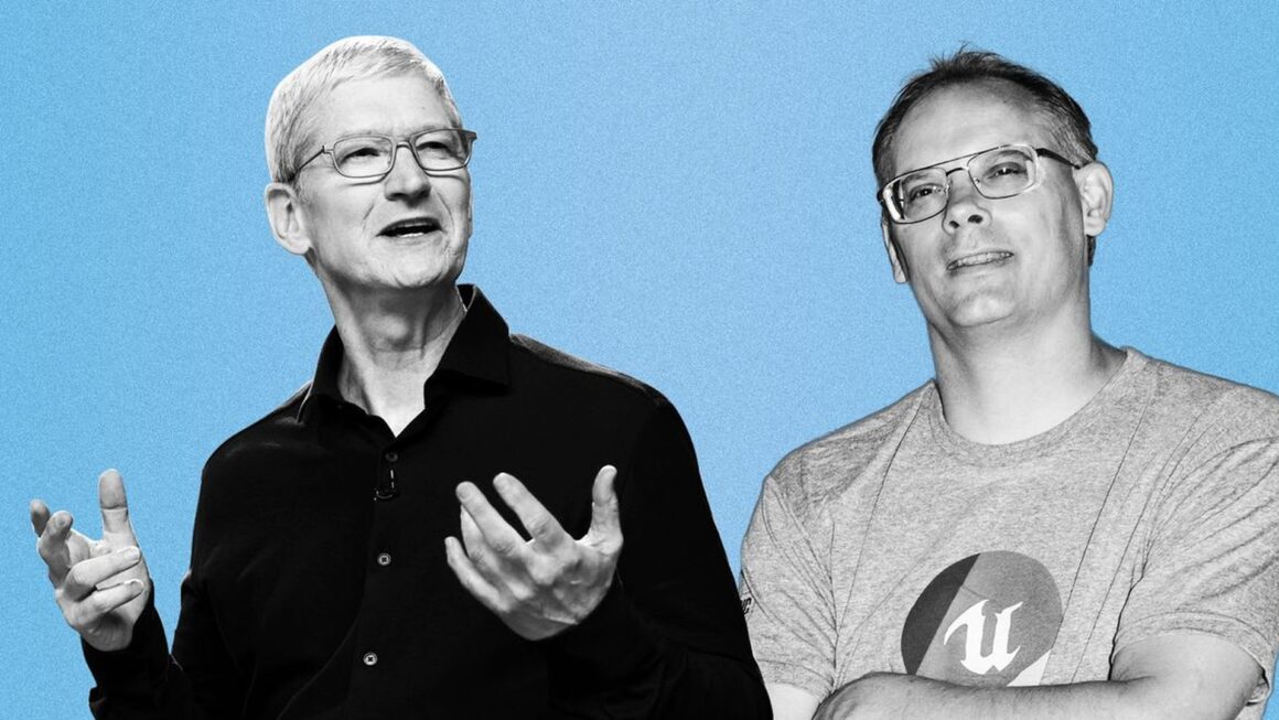Tim cook e tim sweeney em montagem sobre a disputa entre apple e epic games