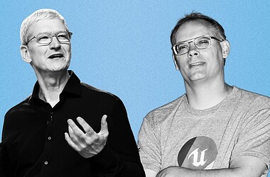 Tim cook e tim sweeney em montagem sobre a disputa entre apple e epic games