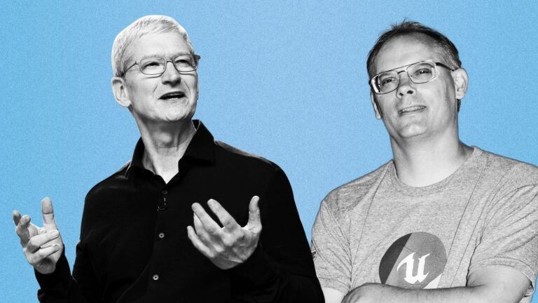 Tim cook e tim sweeney em montagem sobre a disputa entre apple e epic games