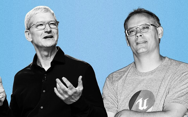 Tim cook e tim sweeney em montagem sobre a disputa entre apple e epic games