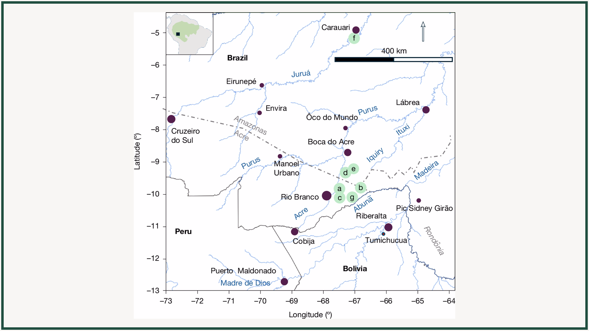 Geoglifos na amazônia: sensor lidar revela centenas de obras de terra Mapa da área de estudo dos geoglifos no sudoeste da amazônia, com rios, cidades e pontos arqueológicos. Adaptado de pärssinen et al. /nature (2026), cc by 4. 0.