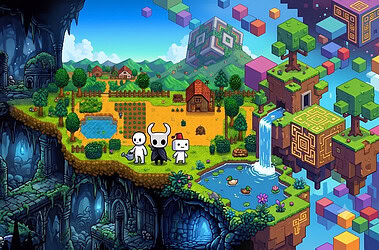 Montagem com cenários e personagens de jogos indie disponíveis no nintendo switch